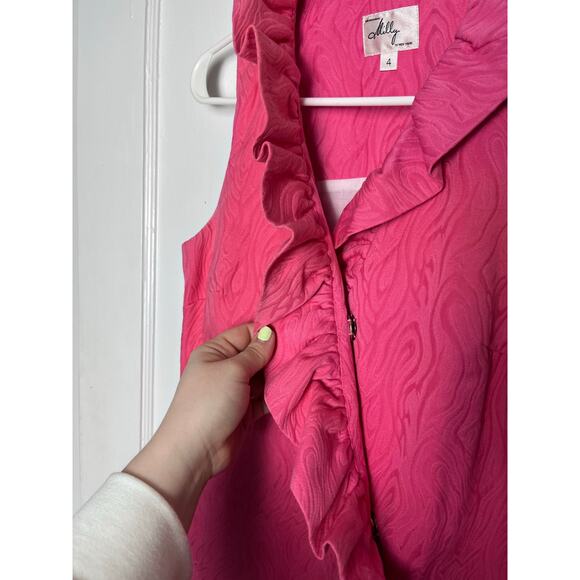 Milly Women's Preppy Pink Jacquard Ruffle Sleeveless Shift Short Dress Size 4 - Picture 4 of 8